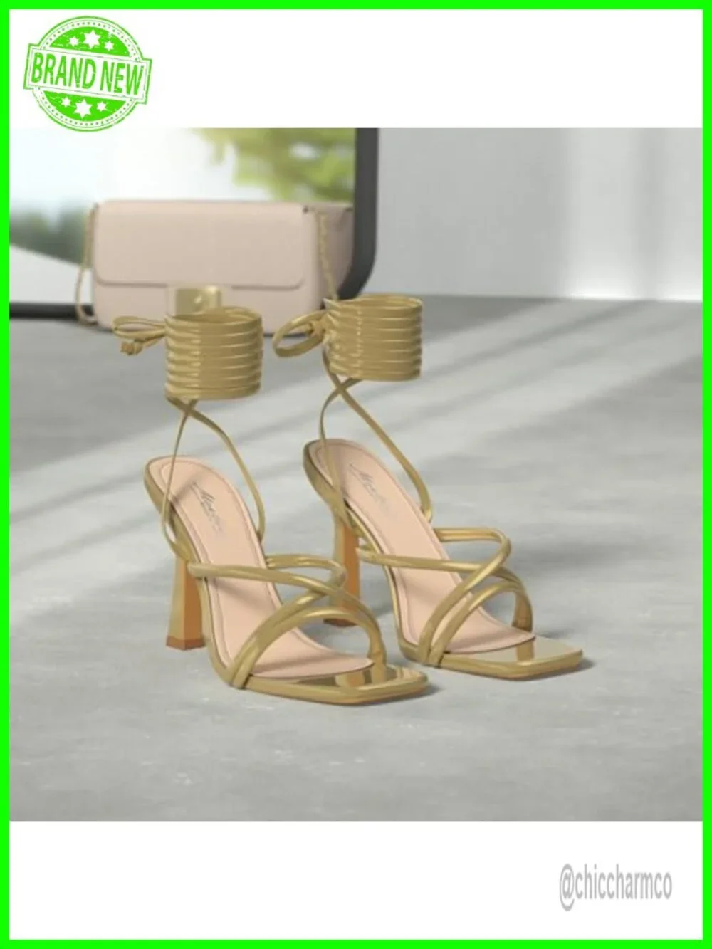 Strappy Lace Up Square Open Toe Heeled Sandals Faux Leather